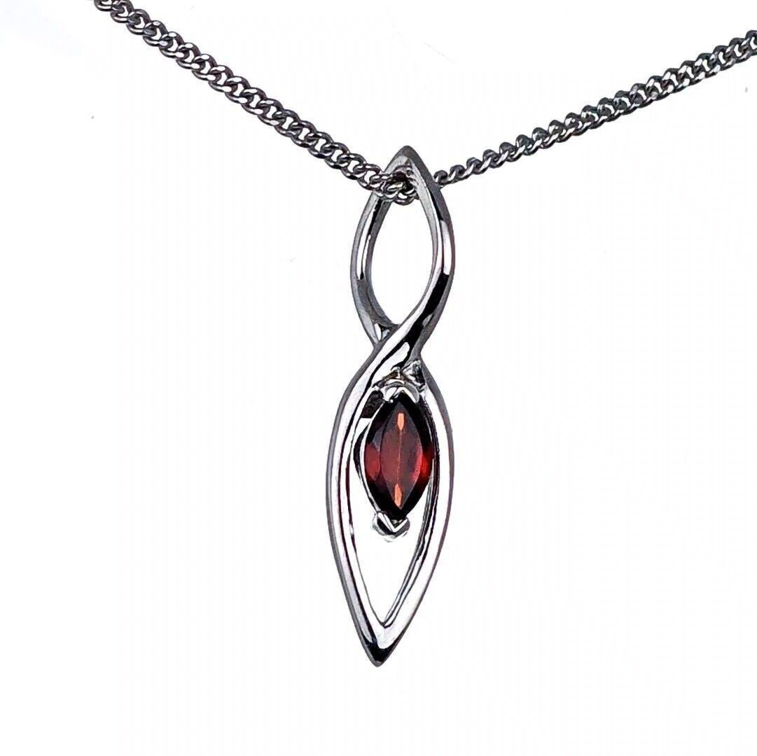 Garnet Pendant Sterling Silver Marquise Dangle