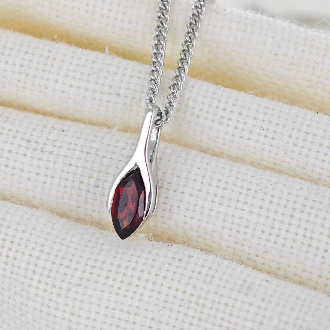 Garnet Minimalist Marquise Necklace in Sterling Silver