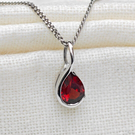 Garnet Pendant Sterling Silver Infinity Loop