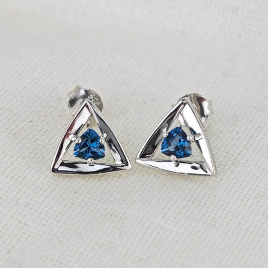 London Blue Topaz Trillion Stud Earrings in Sterling Silver