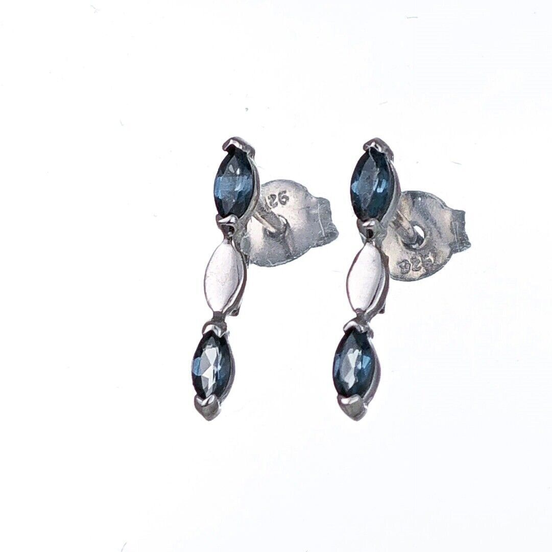 Sterling Silver Topaz Earrings London Blue Marquise Studs