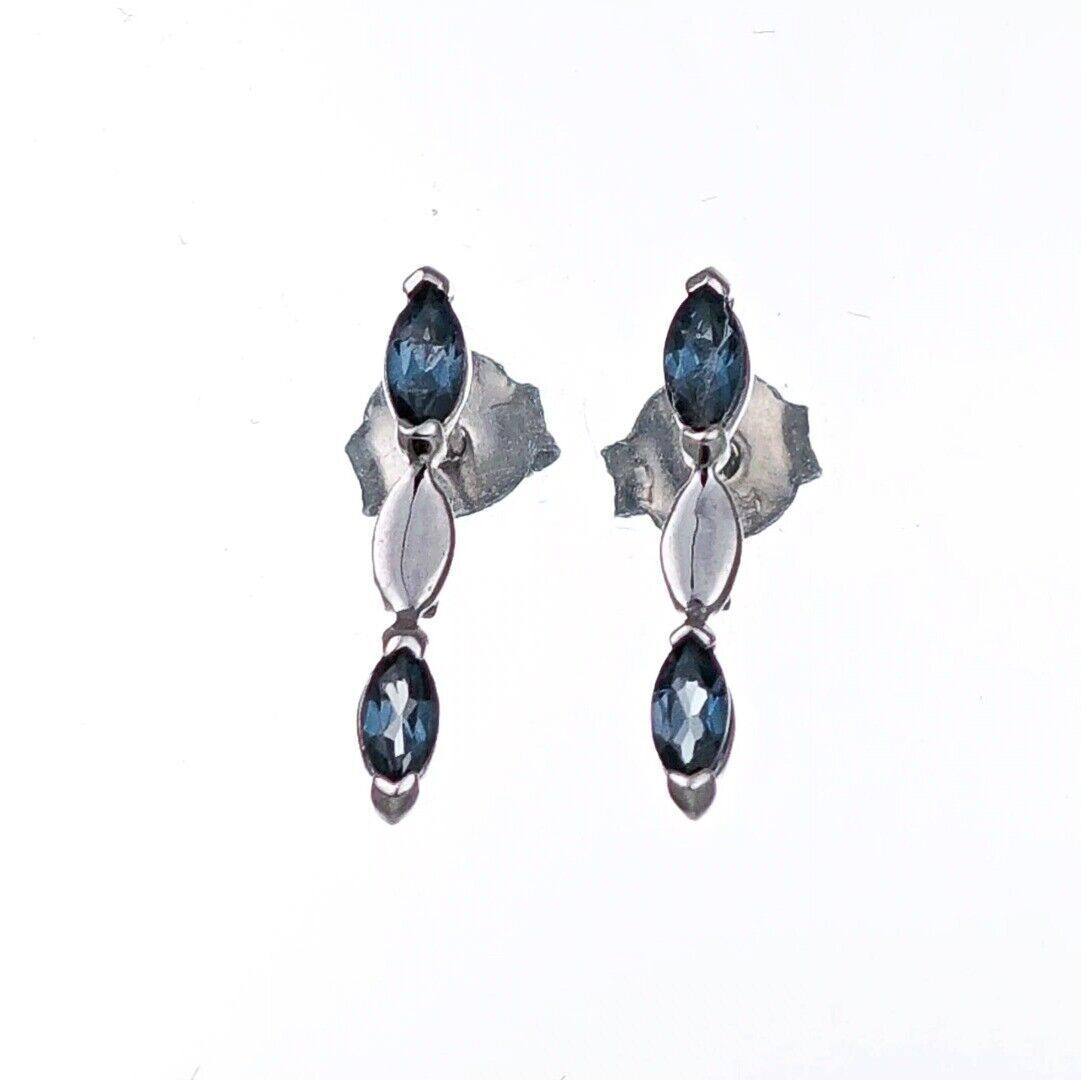 sterling silver topaz earrings london blue marquise studs designed in the UK