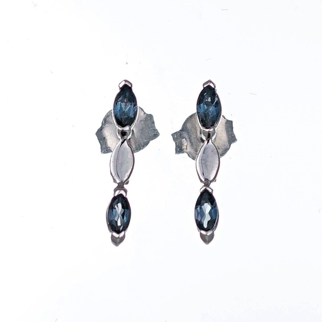 Sterling Silver Topaz Earrings London Blue Marquise Studs