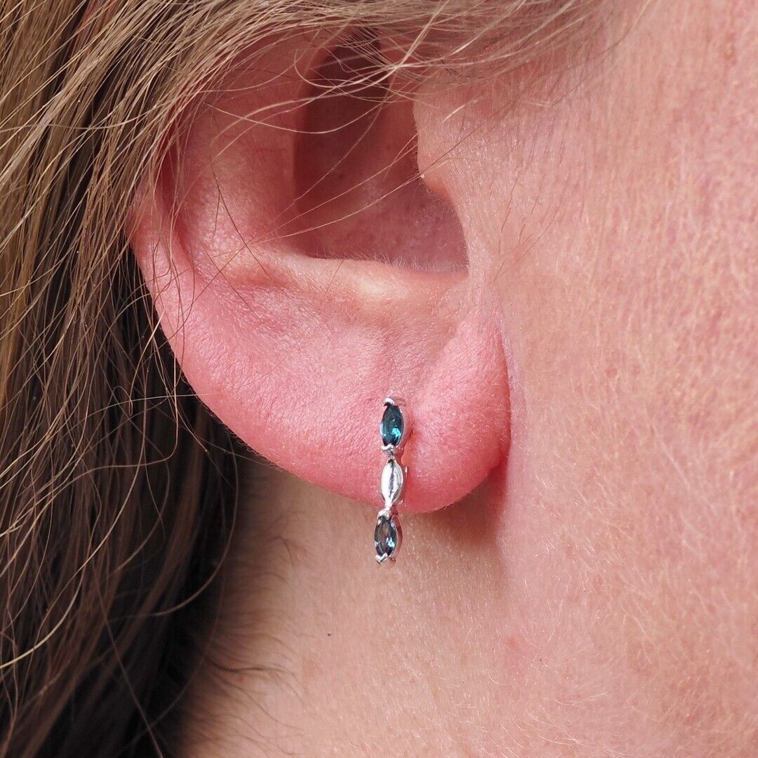 Sterling Silver Topaz Earrings London Blue Marquise Studs