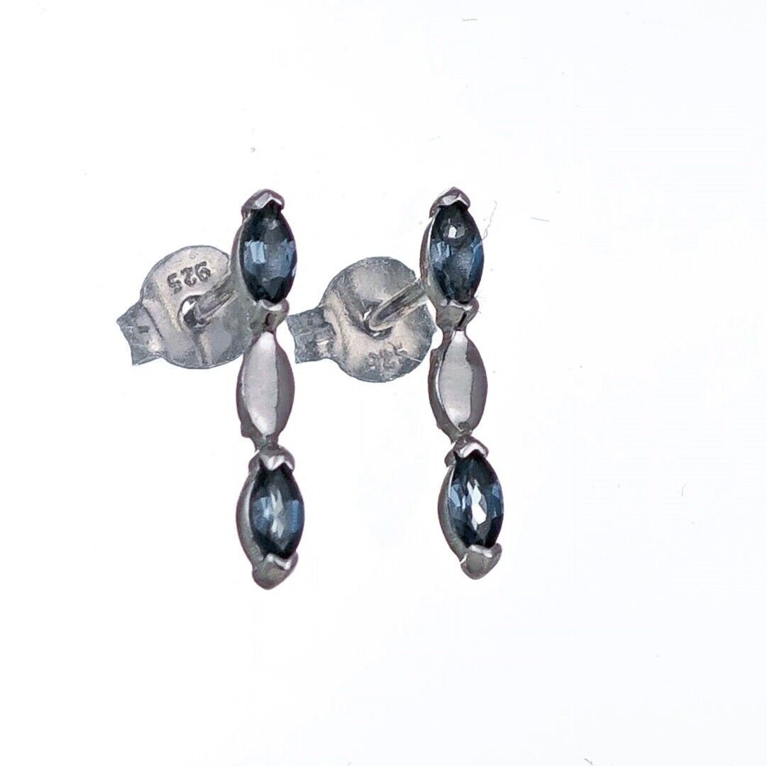 Sterling Silver Topaz Earrings London Blue Marquise Studs