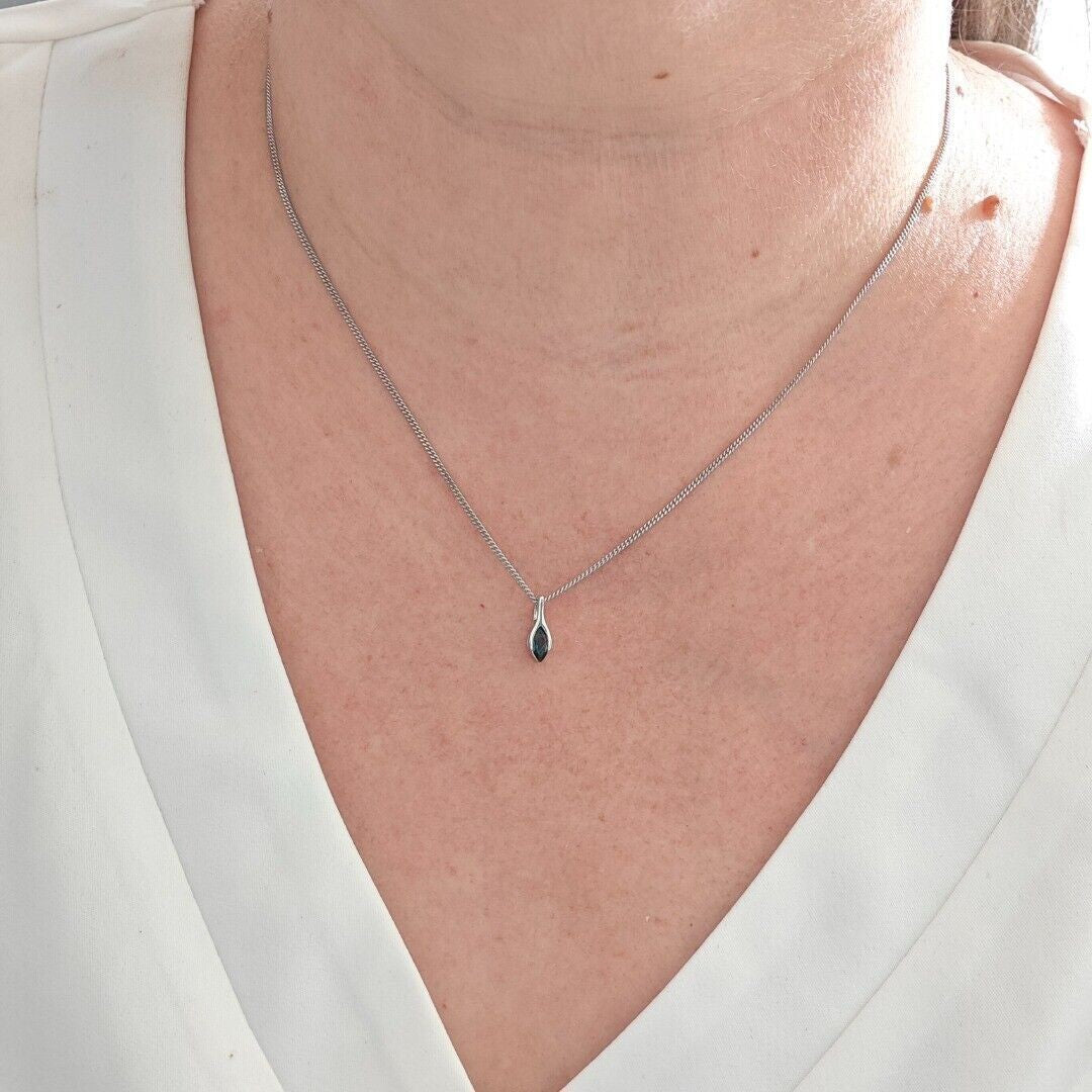 London Blue Topaz Pendant Sterling Silver Minimalist Marquise