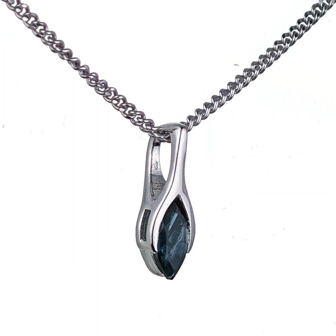 London Blue Topaz Pendant Sterling Silver Minimalist Marquise