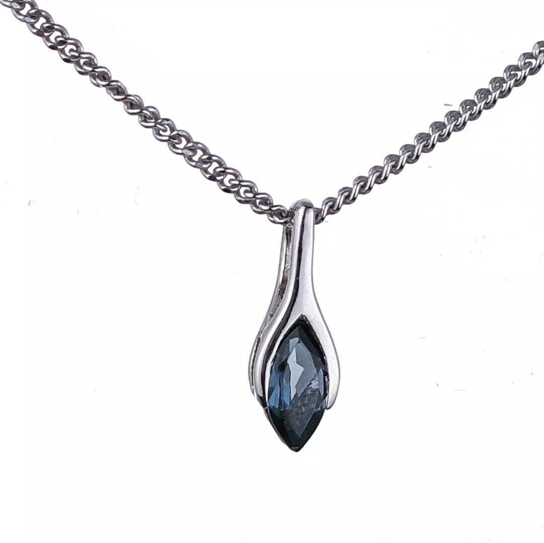 London Blue Topaz Pendant Sterling Silver Minimalist Marquise