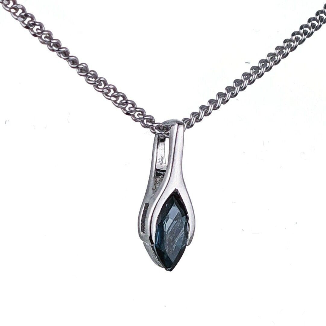 London Blue Topaz Pendant Sterling Silver Minimalist Marquise