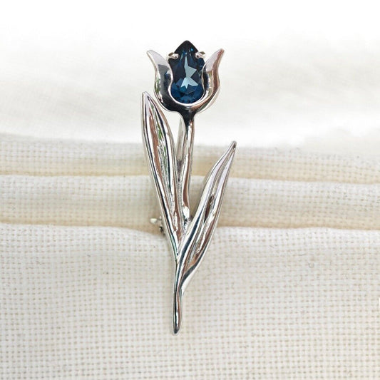London Blue Topaz Brooch Sterling Silver Tulip