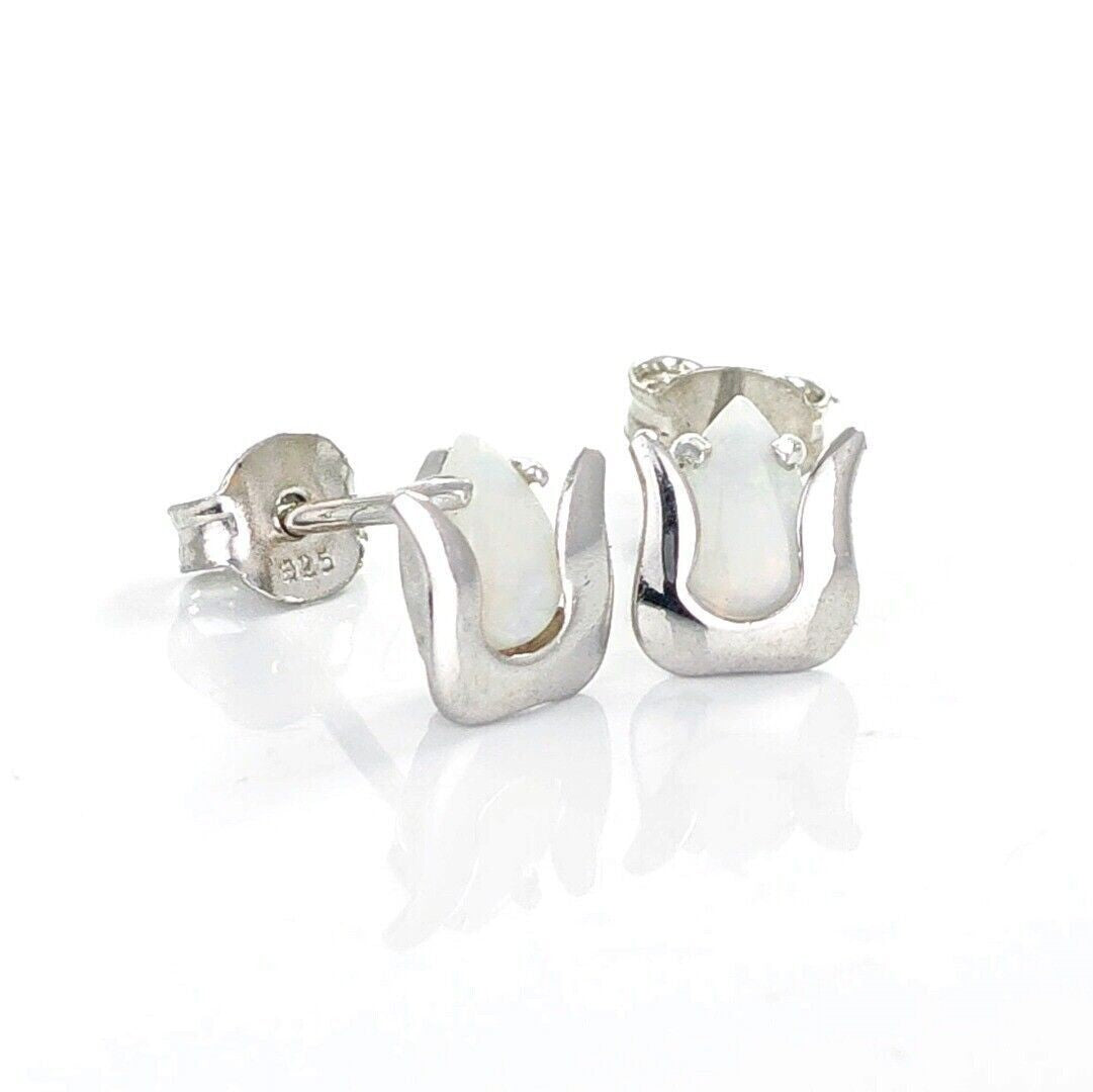Opal Tulip Flower Earrings in Sterling Silver