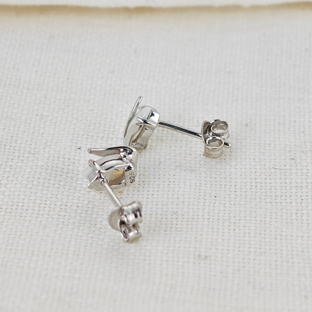 Opal Tulip Flower Earrings in Sterling Silver