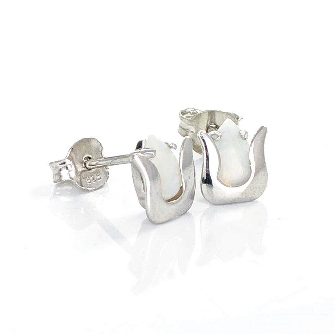 Opal Tulip Flower Earrings in Sterling Silver
