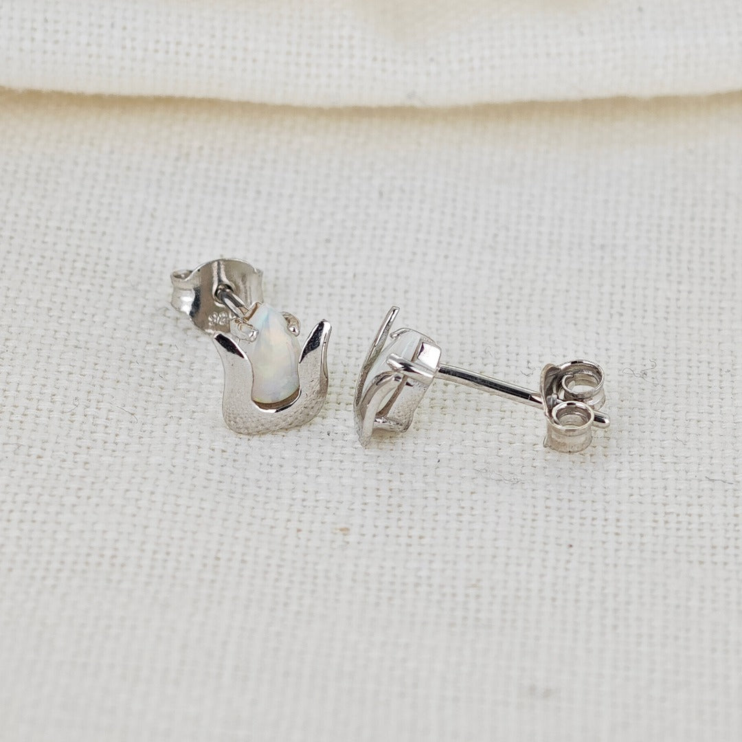 Opal Tulip Flower Earrings in Sterling Silver