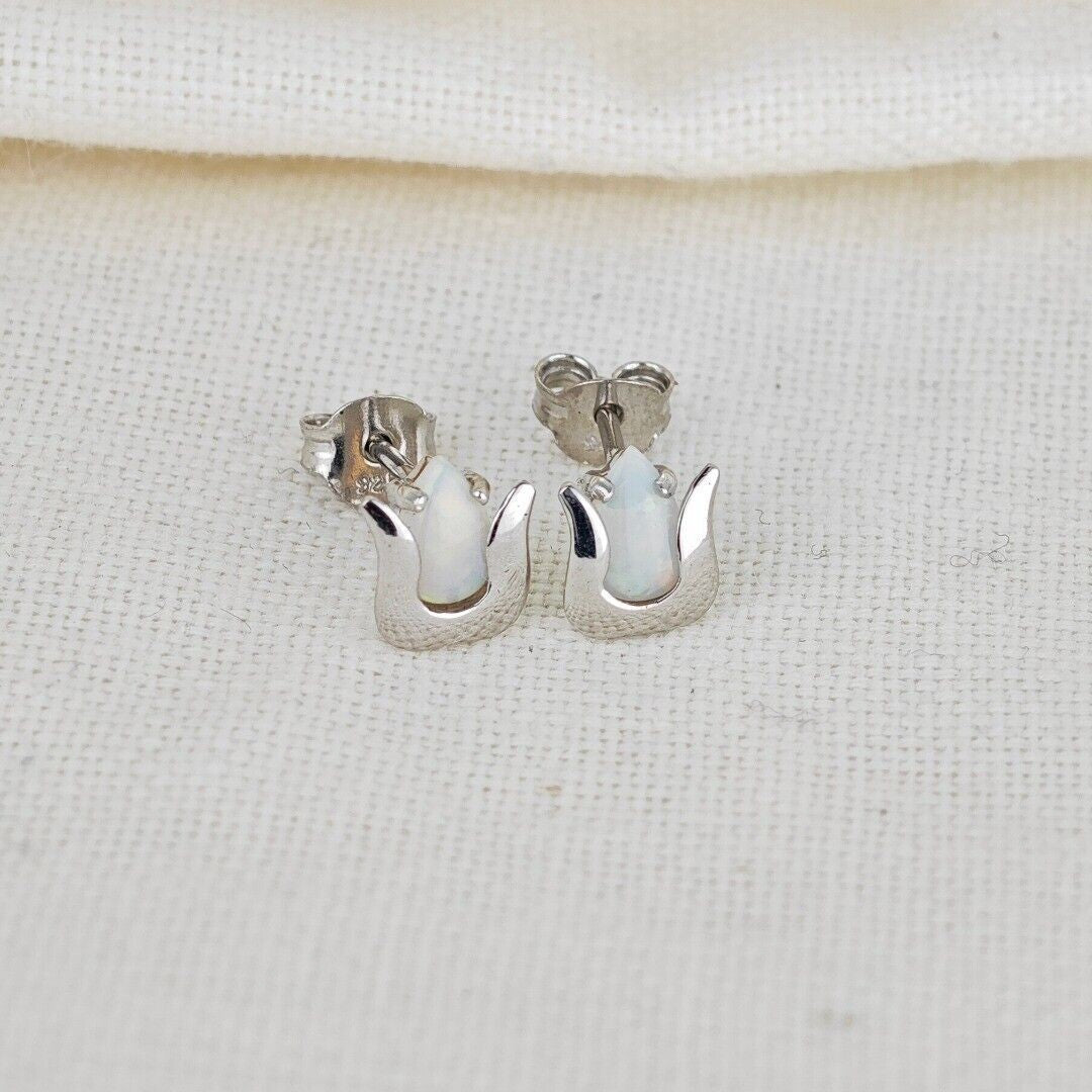 Opal Tulip Flower Earrings in Sterling Silver