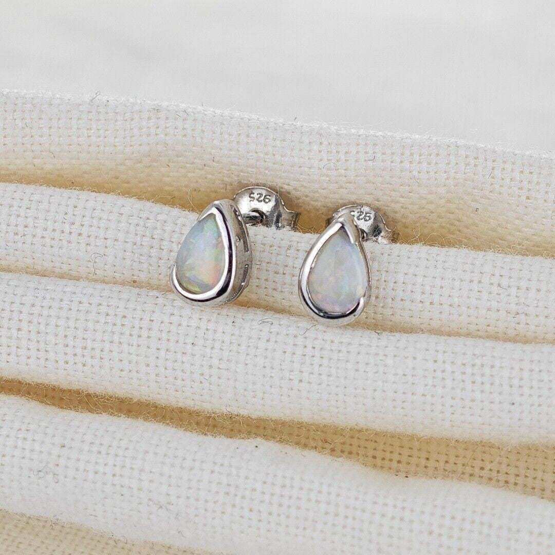 Opal Stud Earrings Sterling Silver