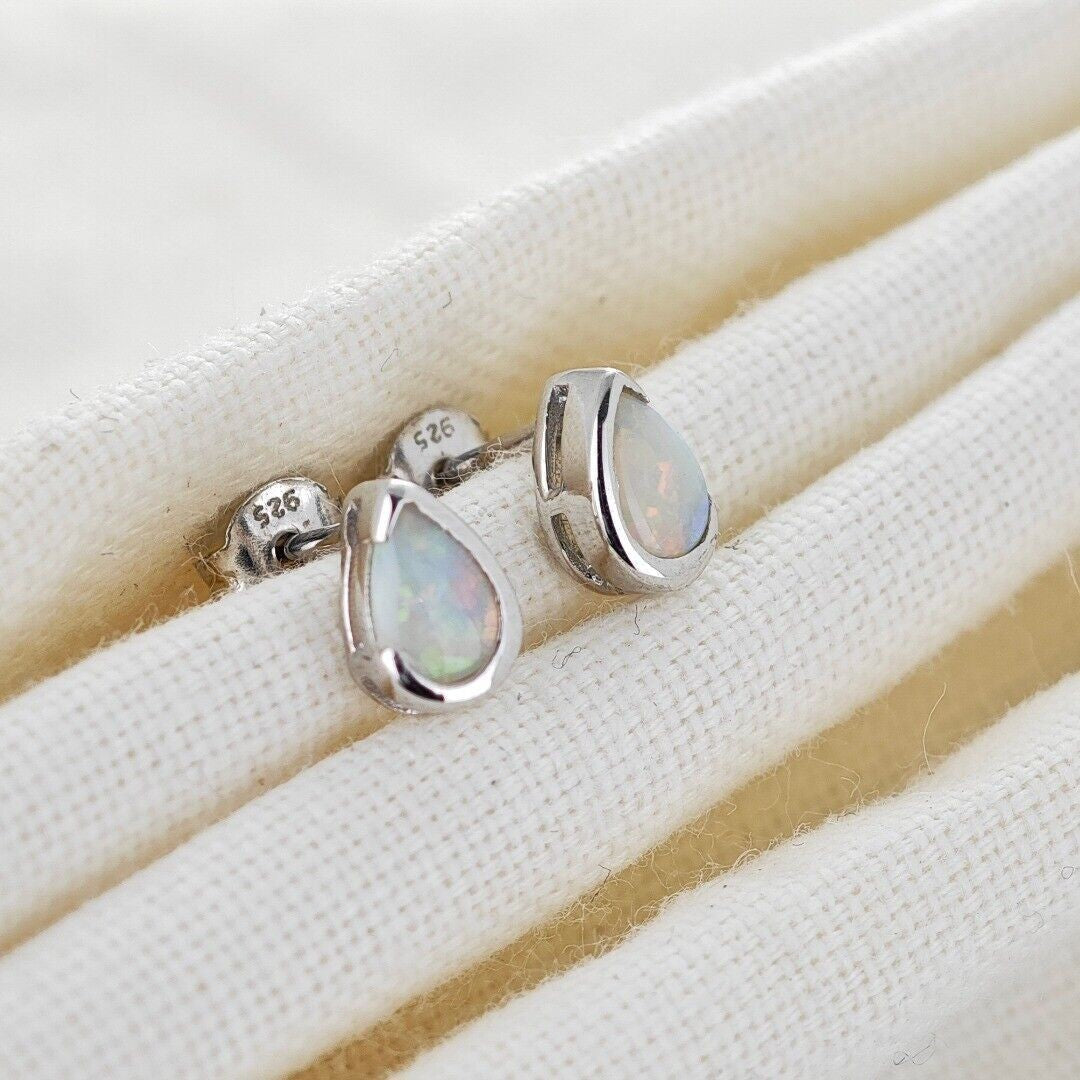 Opal Stud Earrings Sterling Silver
