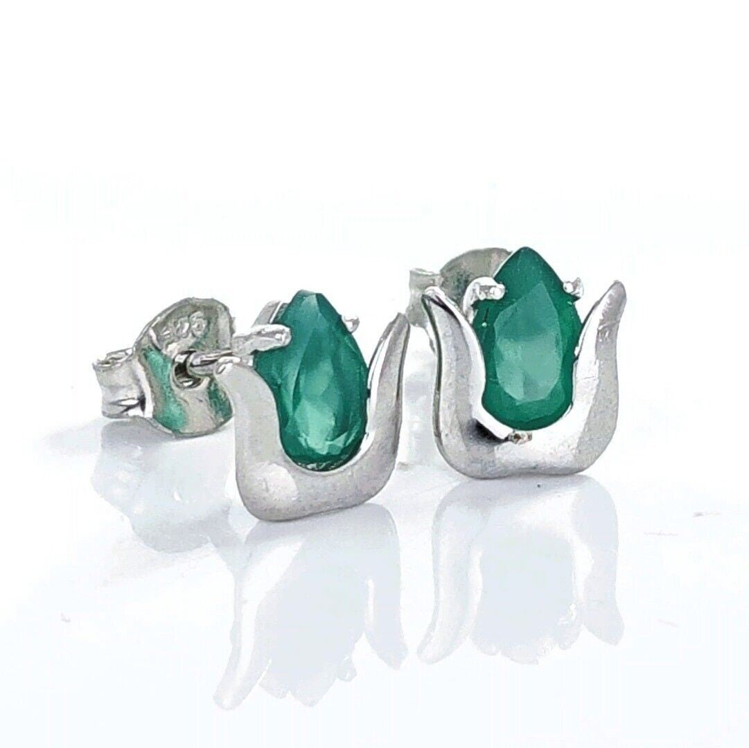 Green Onyx Tulip Flower Earrings in Sterling Silver