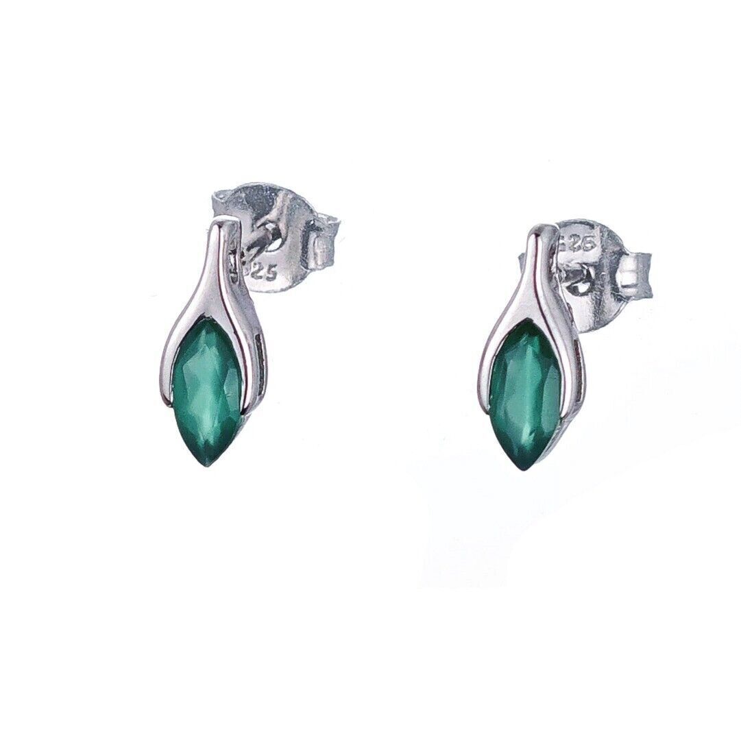 Onyx Green Earrings Sterling Silver Studs Minimalist Marquise