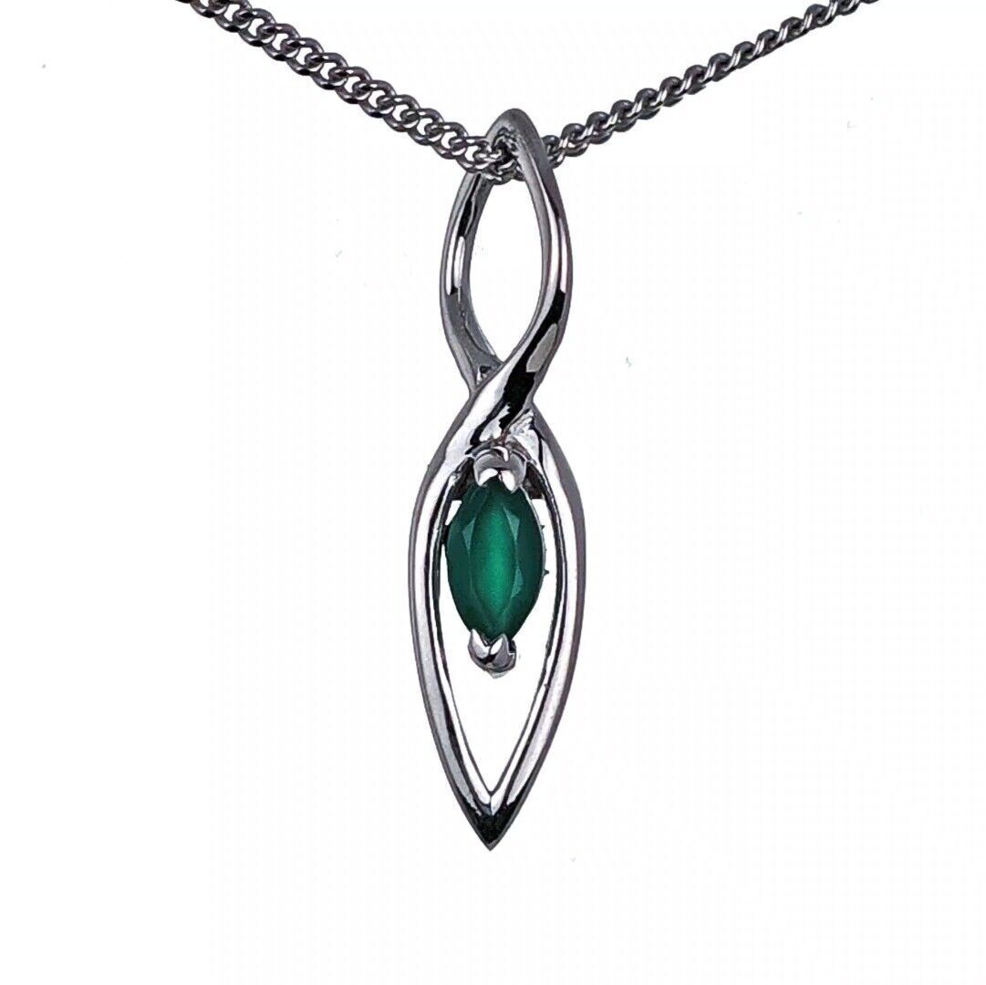 onyx green pendant sterling silver marquise dangle designed in the UK