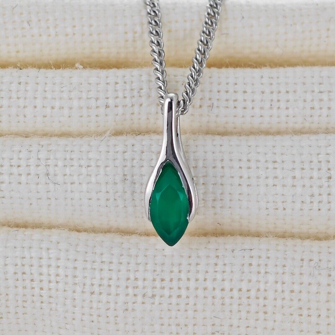 Green Onyx Minimalist Marquise Necklace in Sterling Silver