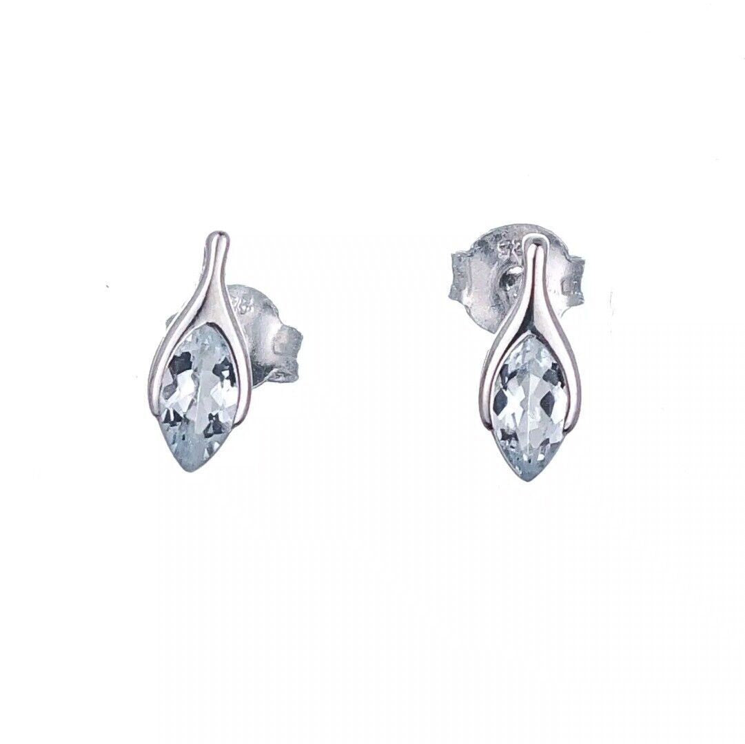 Aquamarine Earrings Sterling Silver Studs Minimalist Marquise