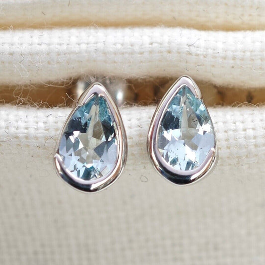 Aquamarine Earrings Sterling Silver Studs Infinity Loop
