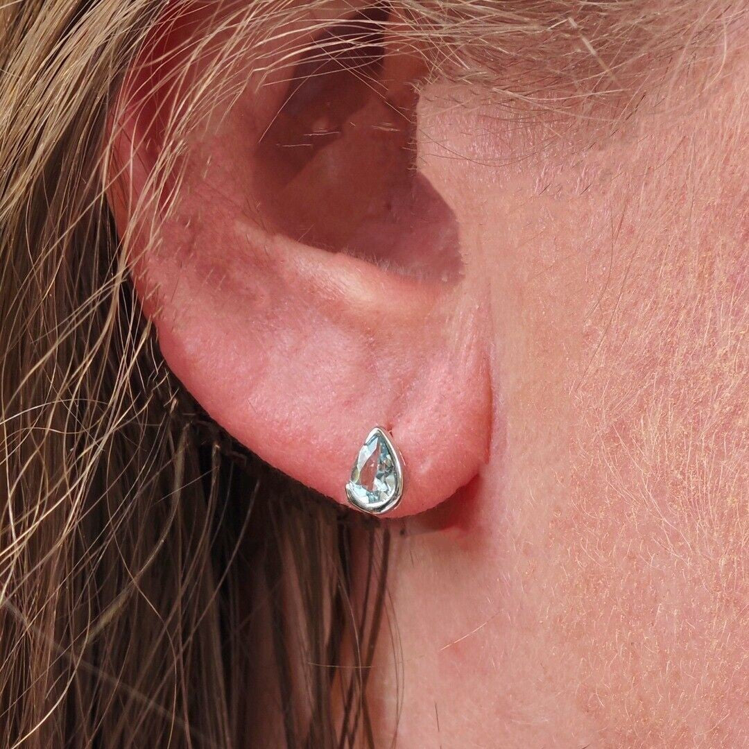 Aquamarine Earrings Sterling Silver Studs Infinity Loop