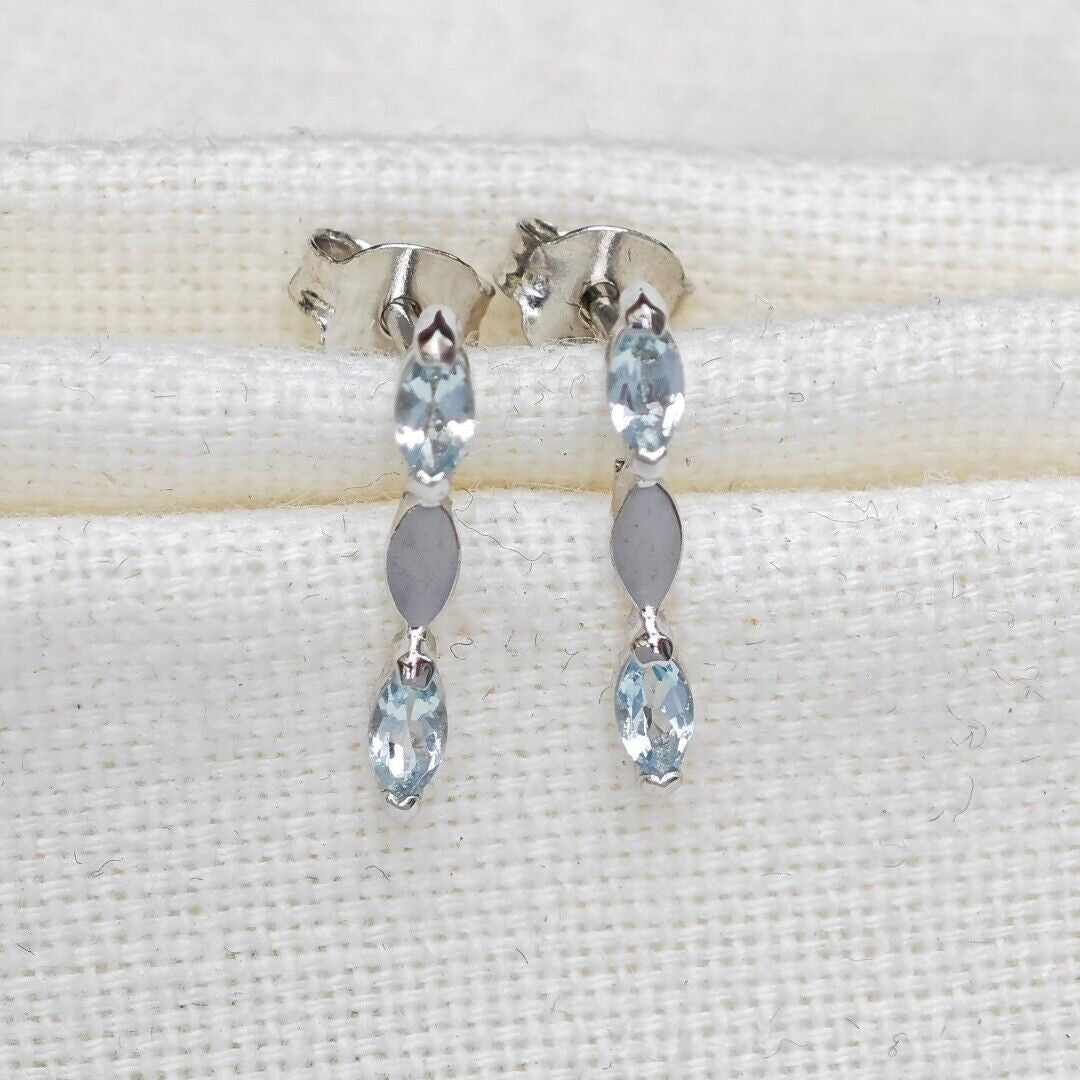 Aquamarine Earrings Sterling Silver Studs Infinity Marquise