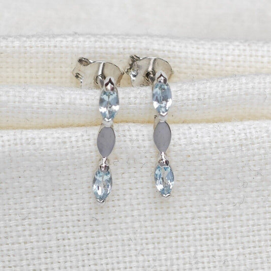 Aquamarine Earrings Sterling Silver Studs Infinity Marquise