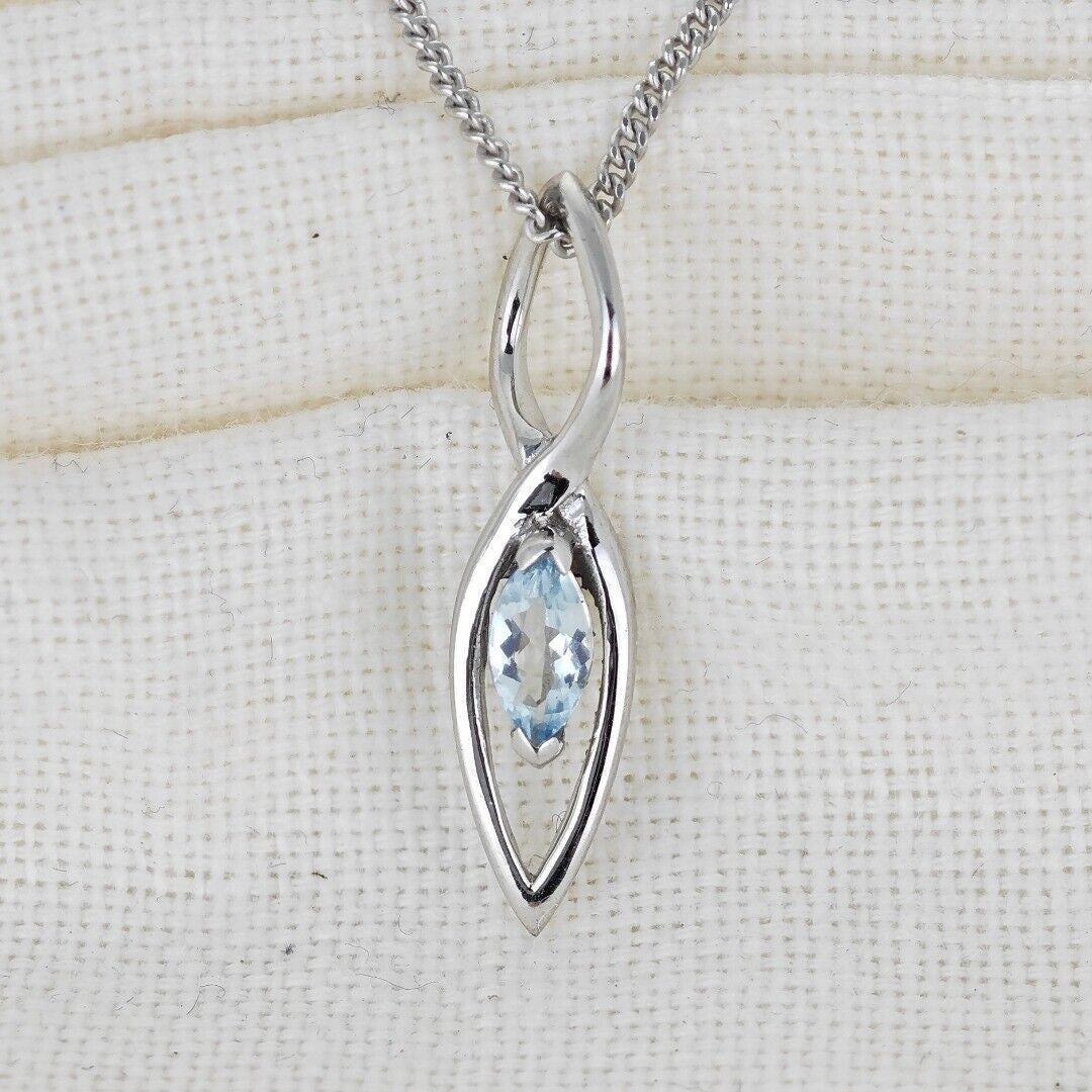 Aquamarine Marquise Dangle Necklace in Sterling Silver