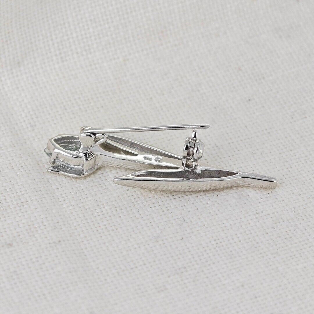 Sterling Silver Tulip Brooch Aquamarine Natural Blue Gemstone