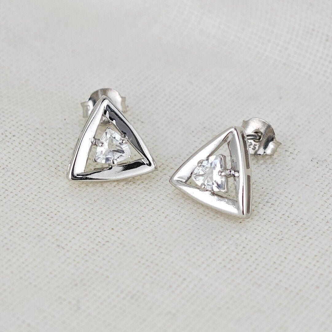 White Topaz Trillion Stud Earrings in Sterling Silver