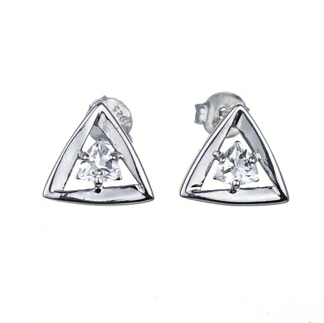 White Topaz Earrings Sterling Silver Studs Trillion