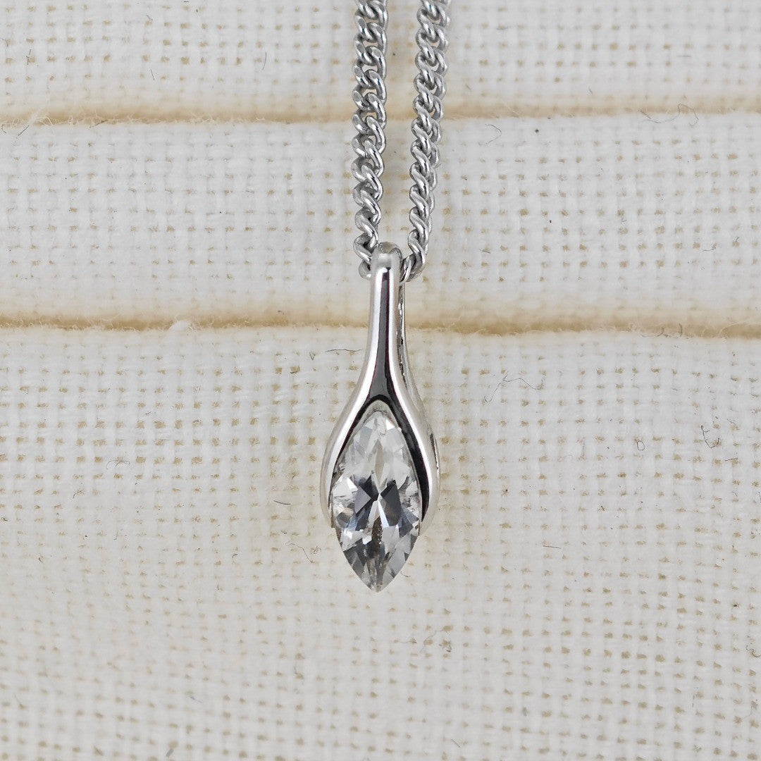 White Topaz Minimalist Marquise Necklace in Sterling Silver