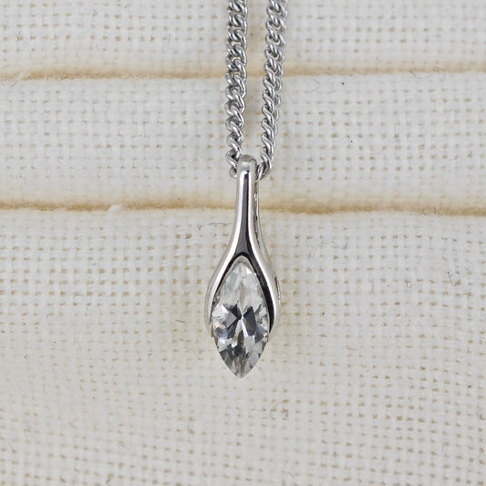 White Topaz Pendant Sterling Silver Minimalist Marquise