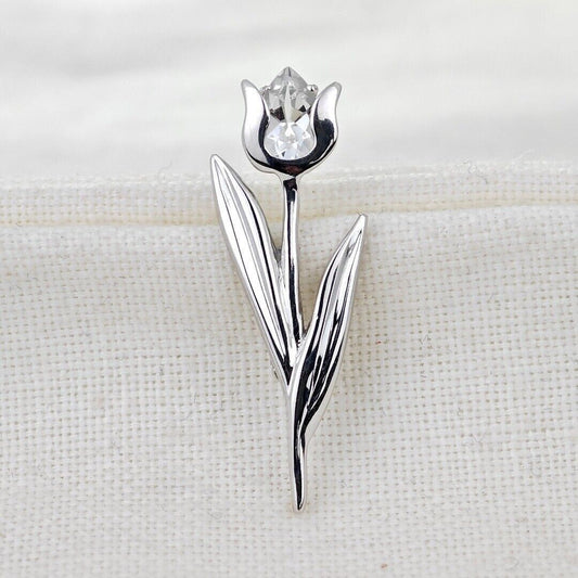 Tulip Flower Brooch White Topaz