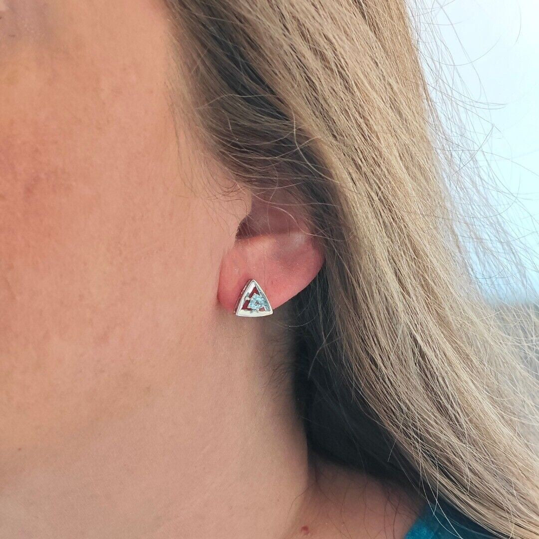 Blue Topaz Earrings Sterling Silver Studs Trillion