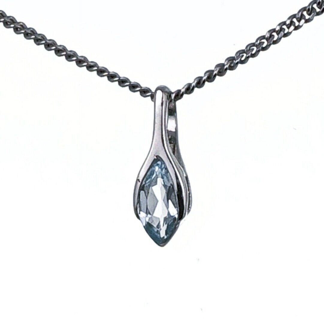 blue topaz pendant sterling silver minimalist marquise designed in the UK