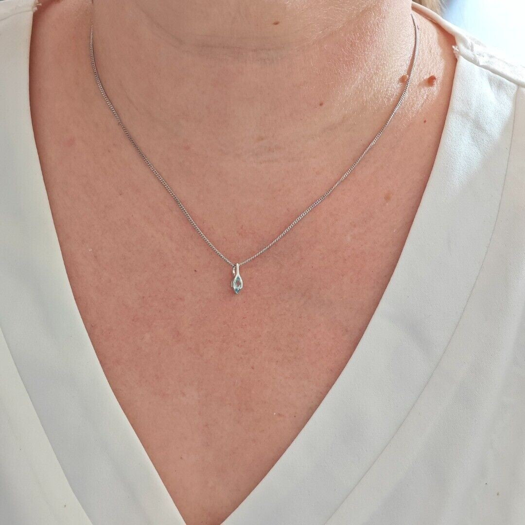 Blue Topaz Minimalist Marquise Necklace in Sterling Silver