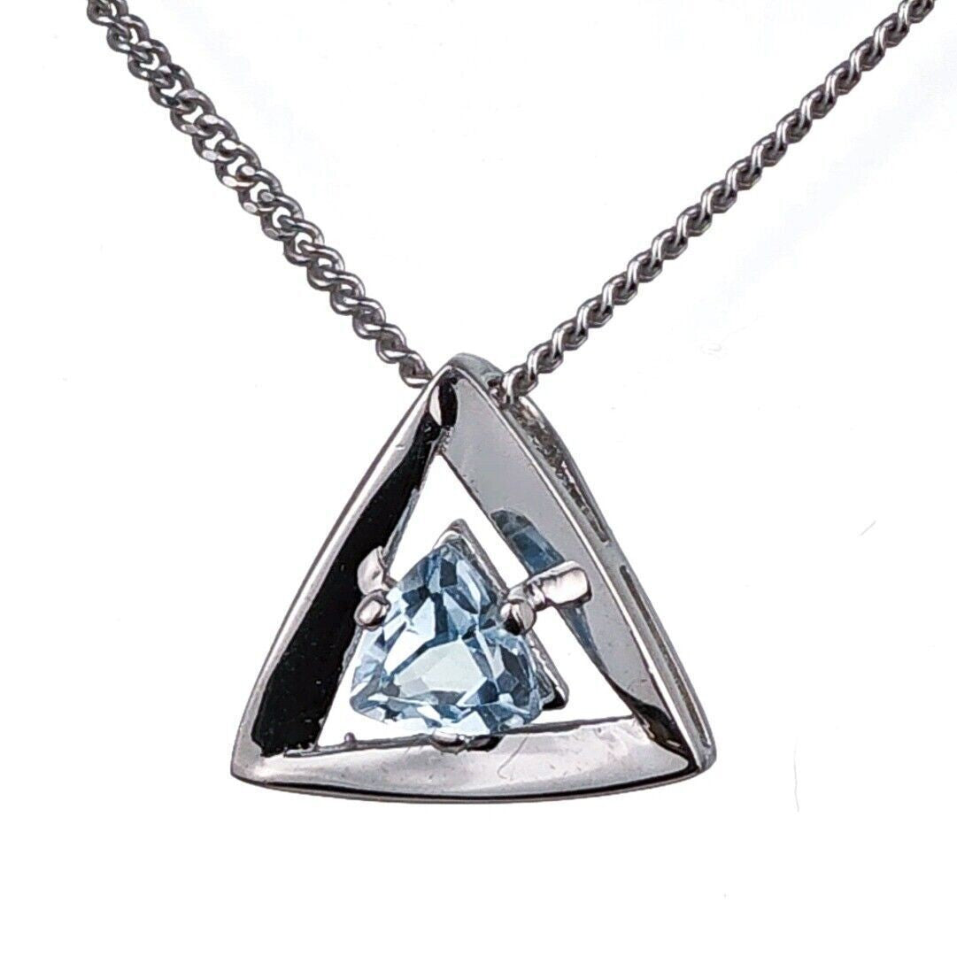 blue topaz pendant sterling silver trillion designed in the UK