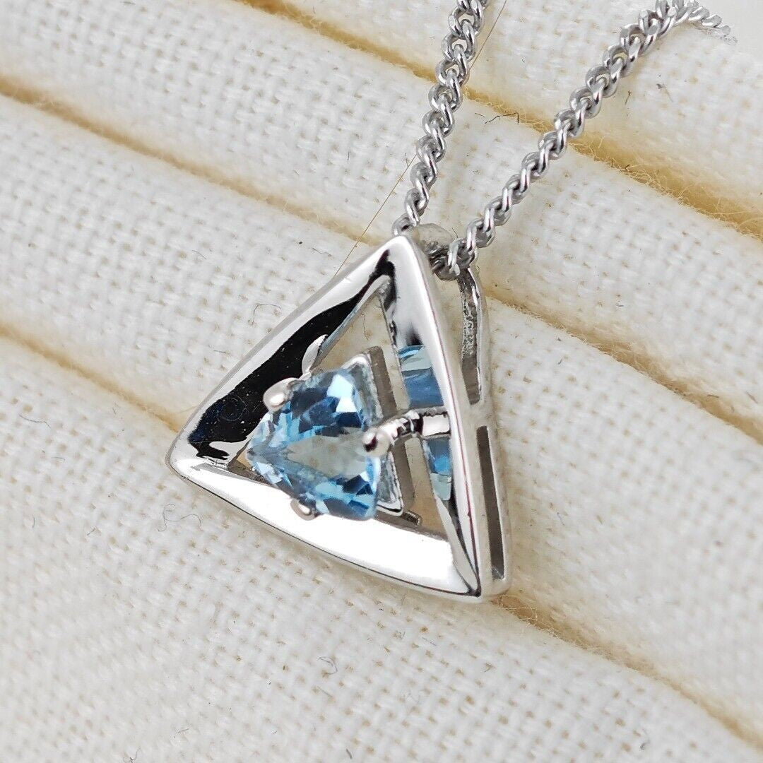 Blue Topaz Trillion Necklace in Sterling Silver