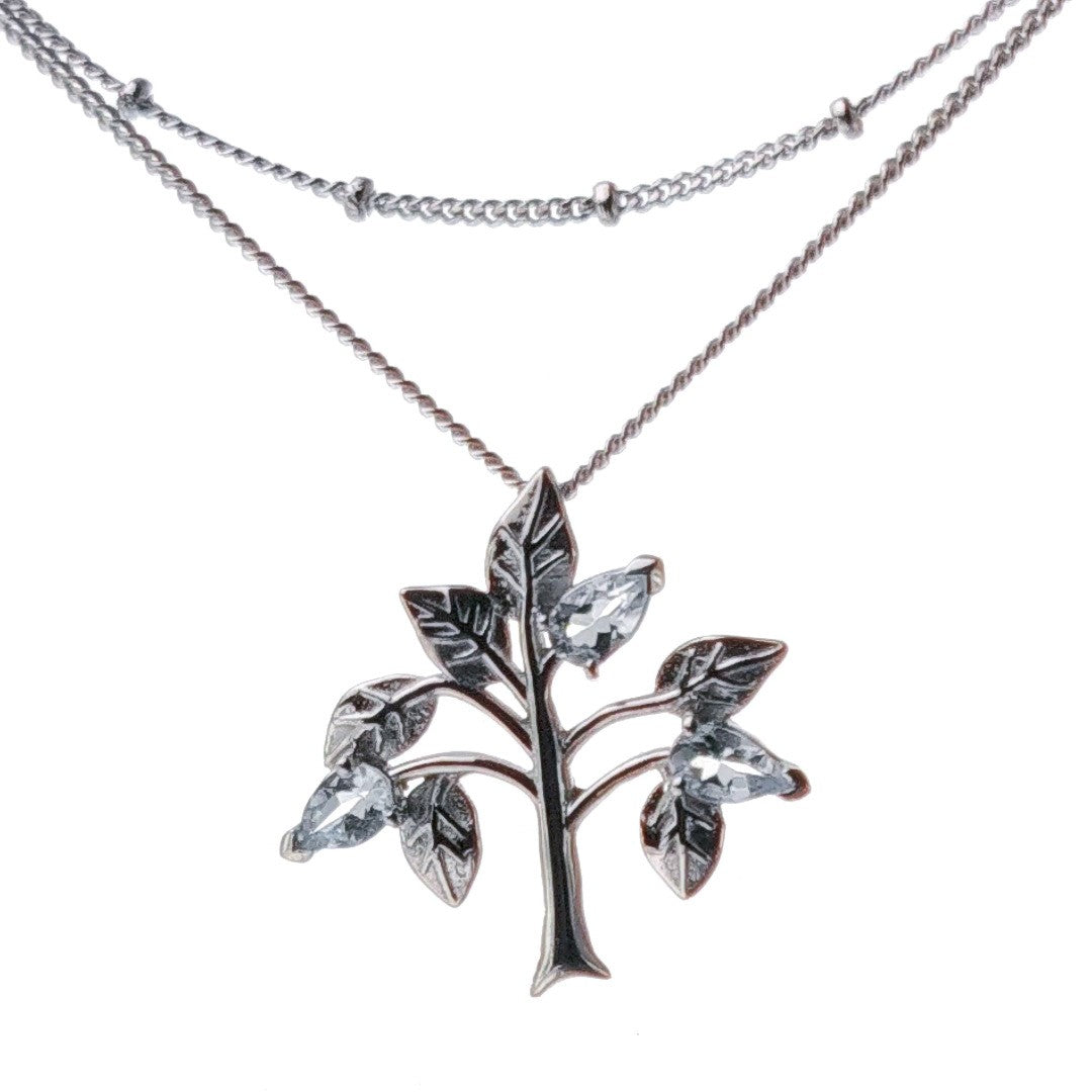 Aquamarine Necklace Set Tree of Life Sterling Silver 2 Chains