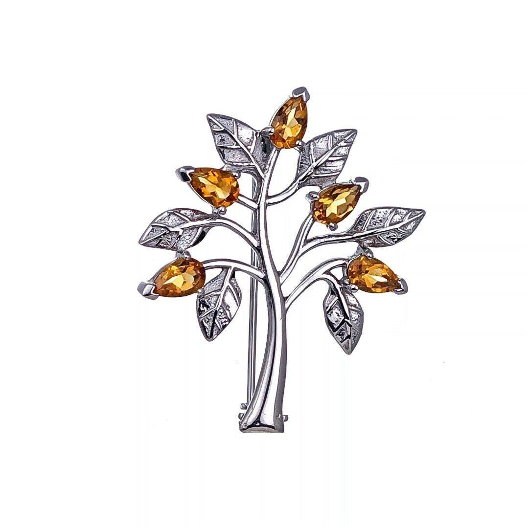 citrine brooch tree of life sterling silver yellow boxed gift designed in the UK