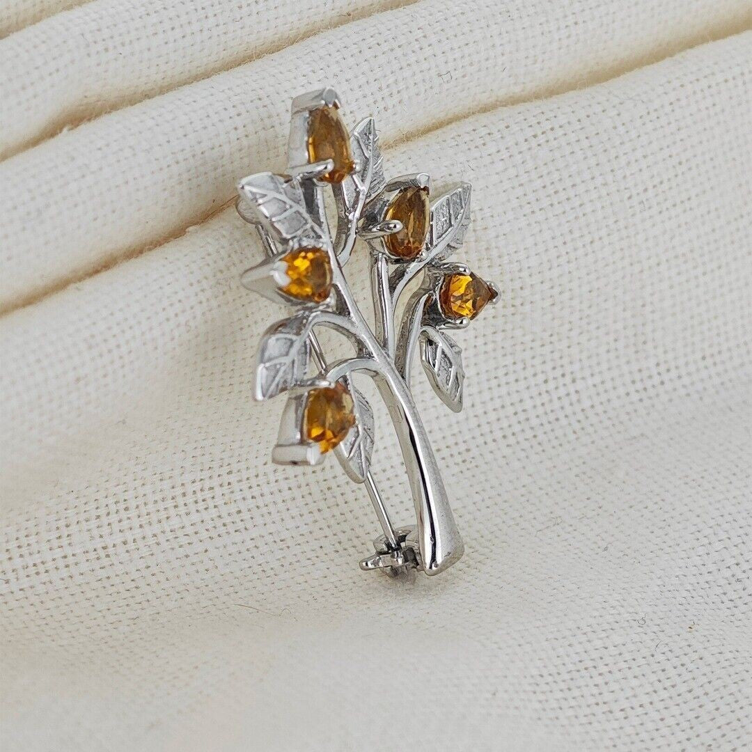 Citrine Brooch Tree of Life Sterling Silver Yellow Boxed Gift