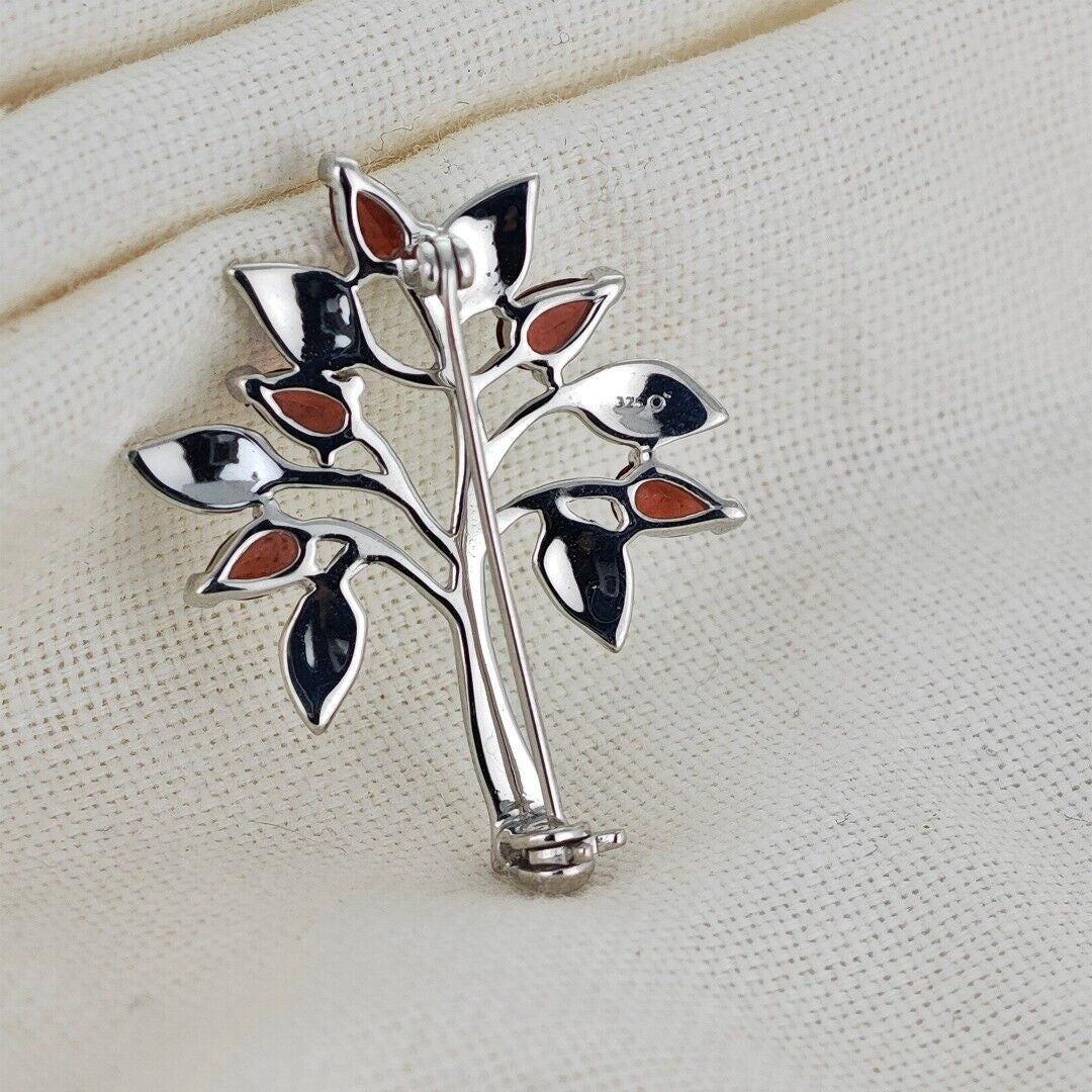 Garnet Brooch Tree of Life Sterling Silver Red Boxed Gift