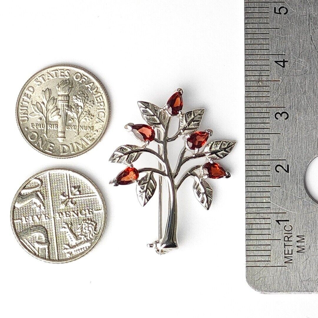Garnet Brooch Tree of Life Sterling Silver Red Boxed Gift