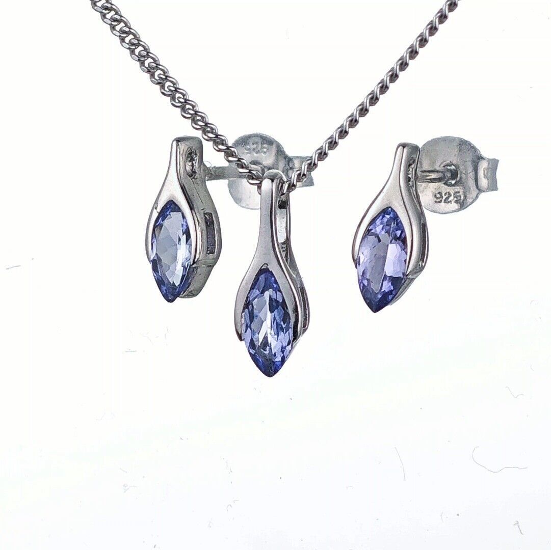 Tanzanite Minimalist Marquise Jewellery Set in Sterling Silver