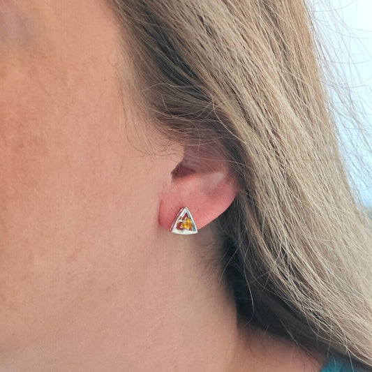 Citrine Set Necklace Earrings Sterling Silver Yellow Trillion