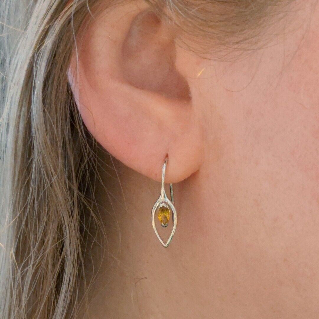 Citrine Set Earrings Pendant Sterling Silver Marquise Infinity Loop